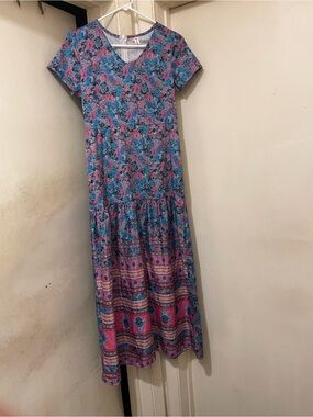 Gora Women’s Floral Boho Midi Dress Short Sleeve Back Zip Size S